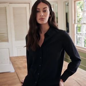 Quince - Washable Stretch Silk Blouse in Black